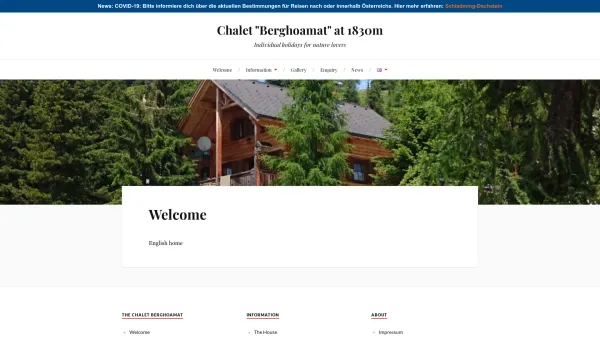 Website Screenshot: Chalet Berghoamat - Chalet "Berghoamat" at 1830m – Individual holidays for nature lovers - Date: 2023-06-22 15:00:13