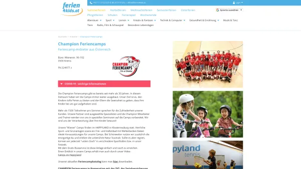 Website Screenshot: Champion Feriencamps emerion EU Registrierung Worldclass Webhosting Quality Webhosting - Anbieter Champion Feriencamps - ferien4kids - Date: 2023-06-22 15:00:13