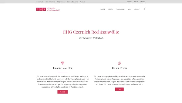 Website Screenshot: Czernich Hofstädter Guggenberger auf www.chg.at sprachwahl - Startseite – CHG Czernich Rechtsanwälte – Wir bewegen Wirtschaft - Date: 2023-06-22 12:13:18
