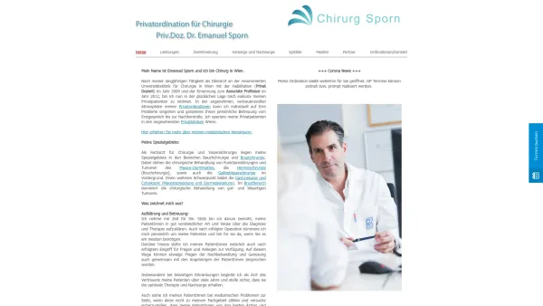 Website Screenshot: Chirurg Prof. Sporn Privatordination für Chirurgie - Home - Ordination in Wien Chirurg Prof. Dr. Emanuel Sporn, Facharzt für Chirurgie und Viszeralchirurgie - Date: 2023-06-22 12:13:18