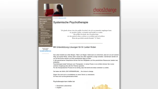Website Screenshot: Walter Steinlechner choice2change Psychotherapie Urfahr - Psychotherapie Steinlechner - Mit Unterstützung Lösungen finden - Date: 2023-06-22 12:13:18