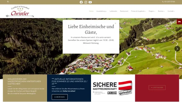 Website Screenshot: GASTHOF & FERIENHOF CHRISTLER - Apartments in Tux | Gasthof & Ferienhof Christler - Date: 2023-06-22 15:10:44