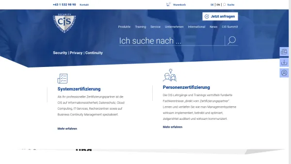 Website Screenshot: CIS Certification Information Security Services GmbH - CIS - Certification & Information Security Services - Date: 2023-06-14 10:39:15