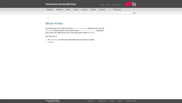Website Screenshot: Institutswebserver des Zentralen Informatikdienstes ZID) der Technischen Universität Graz TU Graz) - TU Graz: ZID der TU Graz - Date: 2023-06-22 15:11:09