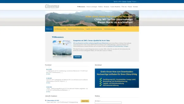 Website Screenshot: CISEMA Austria GmbH - China Zertifizierung, Einkauf und Qualitätssicherung - Cisema - Date: 2023-06-22 15:11:09