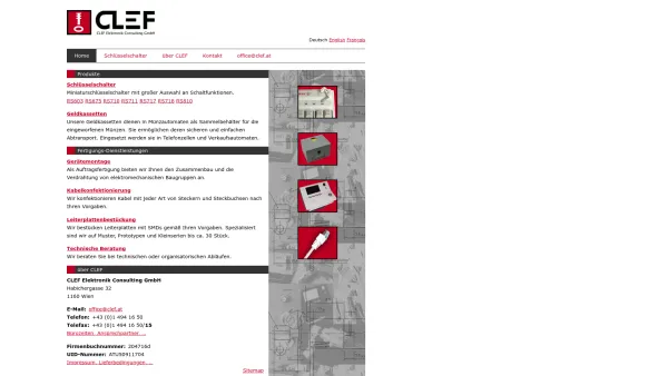 Website Screenshot: CLEF Elektronik Consulting GmbH - CLEF Elektronik Consulting GmbH: Schlüsselschalter, Gerätemontage, Kabelkonfektionierung, Leiterplattenbestückung - Date: 2023-06-22 12:13:19