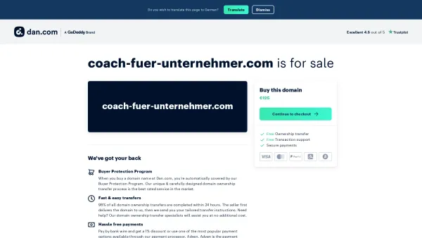 Website Screenshot: Coach für Unternehmer - The domain name coach-fuer-unternehmer.com is for sale - Date: 2023-06-14 16:34:16