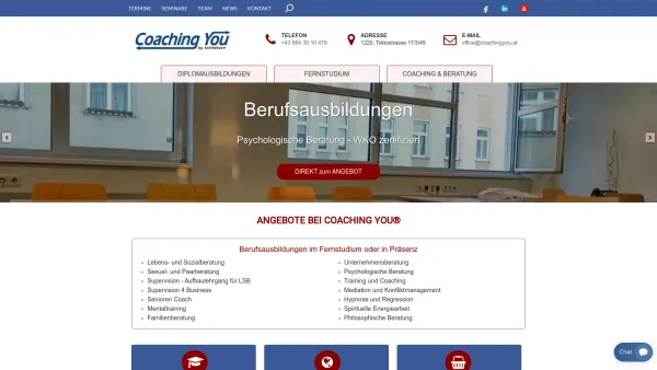 Website Screenshot: Coaching You® Trainingszentrum e. U. - Berufsausbildungen im Fernstudium oder in Präsenz - CoachingYou - Date: 2023-06-22 15:00:14