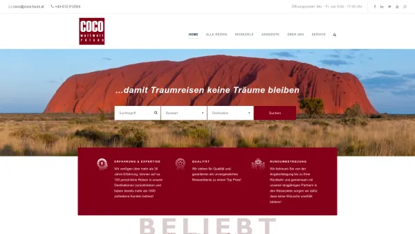Website Screenshot: COCO Weltweit Reisen GmbH Innsbruck - COCO Weltweit Reisen - Australien • Neuseeland • Südsee • Mittelamerika • Südamerika - Date: 2023-06-26 10:26:09