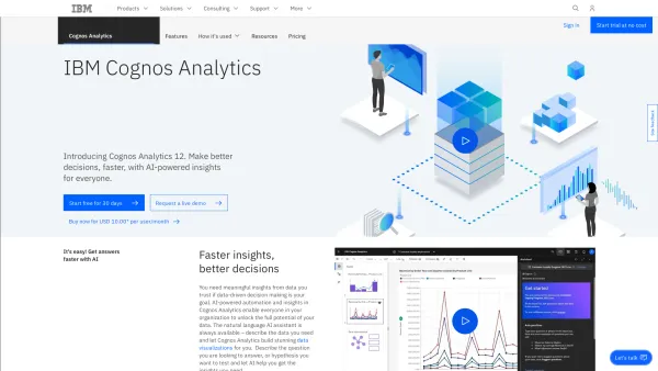 Website Screenshot: Business Intelligence and Performance Management Software Solutions from Cognos - Cognos Analytics | IBM - Date: 2023-06-22 15:00:14