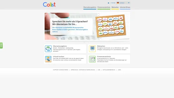 Website Screenshot: Colist GmbH - Übersetzungsservice Übersetzungsbüro Firmenverzeichnis Webseiten Internet-Shops - Date: 2023-06-22 15:00:14