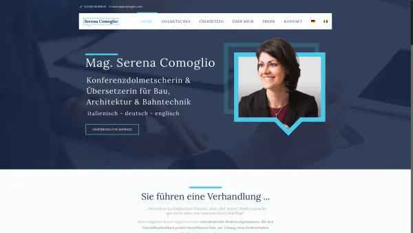 Website Screenshot: Serena Comoglio Übersetzungs & Dolmetschdienste - Mag. Serena Comoglio | Übersetzer und Dolmetscher für Bau & Architektur - Deutsch Italienisch Englisch - Date: 2023-06-22 12:13:21