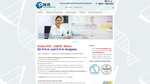 Website Screenshot: . Confidence DNA Analysen GmbH Vaterschaftstests DNA-Tests DNA-Profile Wien Österreich . Deutsch Bei uns werden Sie kostenlos und - Vaterschaftstest/Verwandtschaftstest - Date: 2023-06-22 15:10:46