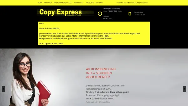 Website Screenshot: Copy Express - Copy Express - Ihr Copyshop in Innsbruck - Date: 2023-06-14 10:39:20