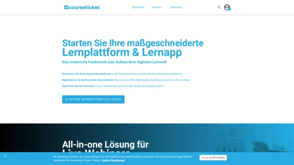 Website Screenshot: courseticket GmbH - Buchungsplattform & Lernplattform für Live Webinare, E-Learnings, Hybride Events und Online Training - courseticket - Date: 2023-06-22 12:13:27