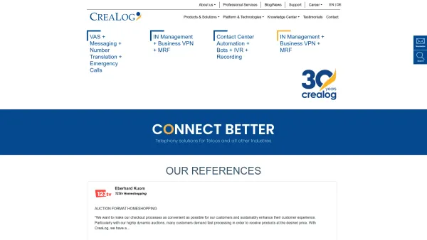 Website Screenshot: CreaLog Sprachcomputer Voice Portal IVR CTI Sprachdialog - Cloud Native CSP IMS Service Delivery Platform | CreaLog - Date: 2023-06-22 15:15:40