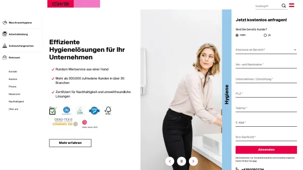 Website Screenshot: CWS Hygiene Österreich GmbH - Service Lösungen für Sicherheit, Gesundheit & Hygiene | CWS - Date: 2023-06-15 16:02:34