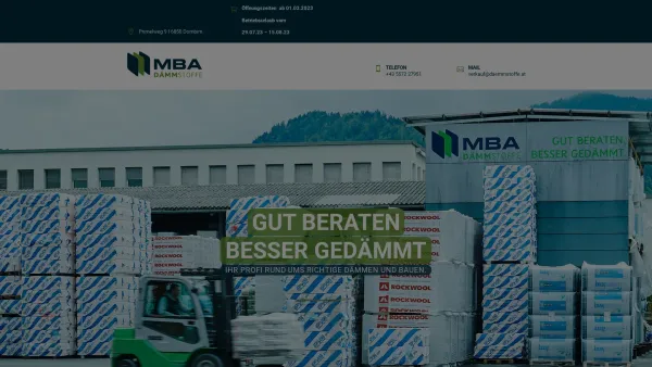 Website Screenshot: MBA Dämmstoffe GmbH - MBA Dämmstoffe - Ihr Profi rund ums Dämmen und Bauen in Dornbirn. - Date: 2023-06-15 16:02:34
