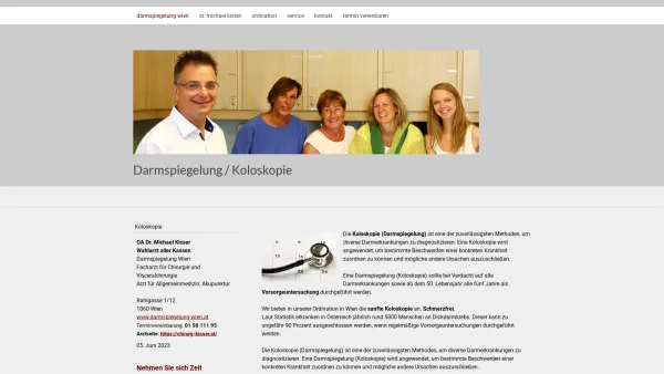 Website Screenshot: Dr. Michael Kisser Darmspiegelung Koloskopie Wien - Darmspiegelung - Sanfte Koloskopie Privat und KFA Dr. Kisser Wien - Date: 2023-06-14 10:37:07