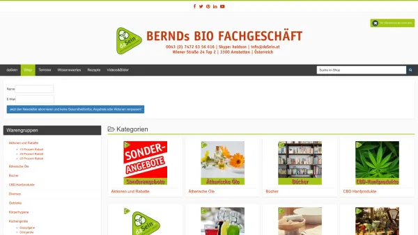 Website Screenshot: Bernd Haider daSein.at
BERNDs BIO FACHGESCHÄFT - Willkommen bei daSein-Webshop - Date: 2023-06-26 10:26:13