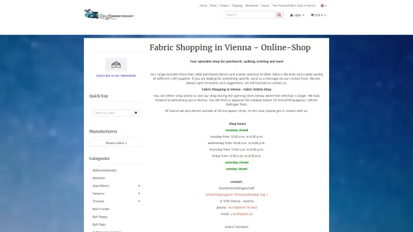 Website Screenshot: DasHandarbeitsgeschaeft - Your Favored Fabric Store in Vienna - Date: 2023-06-15 16:02:34