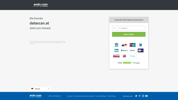 Website Screenshot: Datascan HgmbH Ihr Partner für Barcode und mobile Lösungen - datascan.at steht zum Verkauf - Sedo GmbH - Date: 2023-06-22 15:00:16
