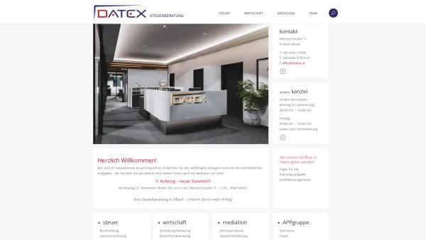 Website Screenshot: Datex Datenverarbeitungs- und WirtschaftstreuhandgesmbH - Die Steuerberatung in Villach - DATEX - Date: 2023-06-22 15:00:16