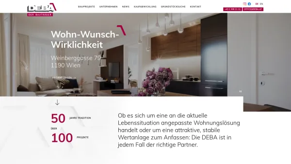 Website Screenshot: DEBA Bauträger Ges.m.b.H. Wien Immobilien Österreich - DEBA Bauträger: 50 Jahre Tradition - Date: 2023-06-15 16:02:34