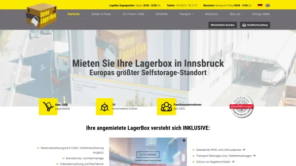 Website Screenshot: DeineLagerBox GmbH - Lagerbox mieten in Innsbruck | Vermietung von Lagerflächen - Date: 2023-06-15 16:02:34