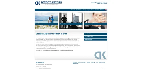 Website Screenshot: Detektei Katzler - Detektei Katzler, Detektiv in 1010 Wien: Berufsdetektiv Wien. - Date: 2023-06-22 15:13:17