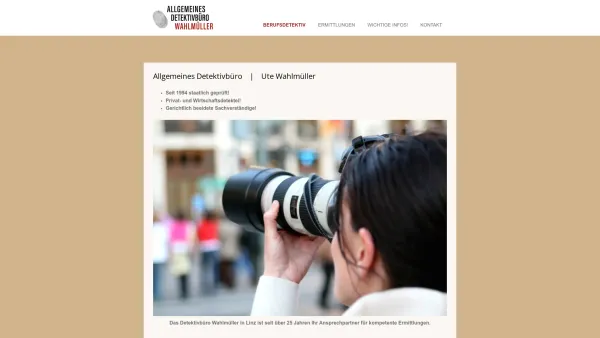 Website Screenshot: Allgemeines Detektivbüro Wahlmüller - Allgemeines Detektivbüro Wahlmüller - Detektiv Linz - Date: 2023-06-15 16:02:34