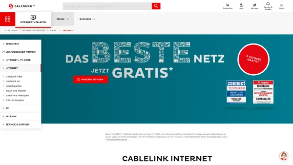 Website Screenshot: Evangelische Salzburger Bildungsnetz - Salzburg AG Internet CableLink - Tarife & Verfügbarkeit - Date: 2023-06-22 15:00:17