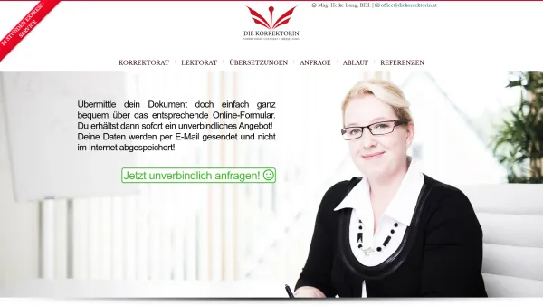 Website Screenshot: DIE KORREKTORIN Schreibbüro Lang - Home - diekorrektorin.at - Date: 2023-06-22 15:10:50