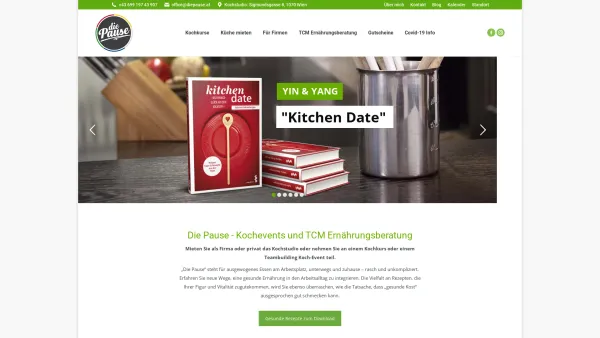 Website Screenshot: die Pause Ernährungsbertung nach TCM, Kochkurse, Events - Startseite - die Pause Kochstudio & Mietküche in Wien - DiePause - Date: 2023-06-15 16:02:34
