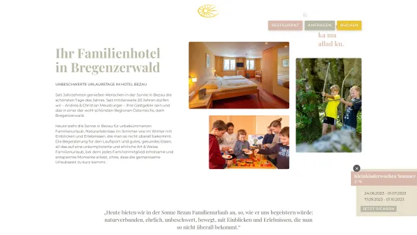Website Screenshot: "die Sonnigen" Hotel, Appartement und Familienspaß - Sonne Bezau âœ² Familienhotel im Bregenzerwald - Date: 2023-06-22 15:00:17