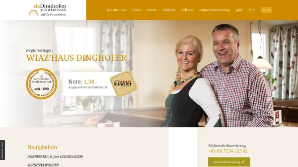 Website Screenshot: Gasthof - Flerscherei Dinghofer - Restaurant in Wartberg/Aist | Wiaz’Haus daDinghofer - Date: 2023-06-15 16:02:34