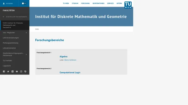 Website Screenshot: Institute of Discrete Mathematics and Geometry - E104-Institut für Diskrete Mathematik und Geometrie | TU Wien - Date: 2023-06-15 16:02:34