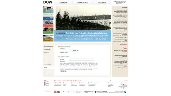 Website Screenshot: DöW Dokumentationsarchiv des österreichischen Widerstandes - DÖW Startseite - Date: 2023-06-22 15:00:18