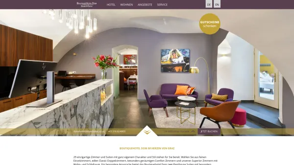 Website Screenshot: Hotel zum Dom - Ihr individuelles Hotel in der Altstadt von Graz - Boutique Hotel Dom - Date: 2023-06-14 10:38:07