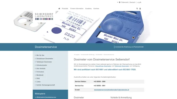 Website Screenshot: ARC Seibersdorf research Health Physics Division - Dosimeterservice - Seibersdorf Laboratories - Date: 2023-06-14 10:39:29