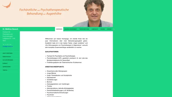 Website Screenshot: Dr. Boesch Psychiatrie Psychotherapie Wien 9 Hilfe bei Angst Depressionen Psychosen Borderline Akohol Paarproblematik. - - Dr. Matthias Boesch Dr. Boesch - Date: 2023-06-14 10:39:29