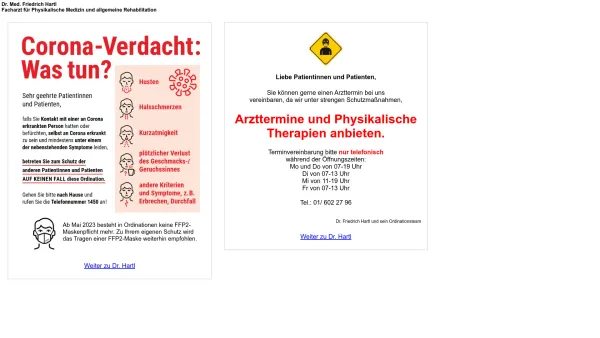 Website Screenshot: Dr. Hartl Facharzt für Physikalische Medizin - Dr. Hartl - Facharzt für Physikalische Medizin - Date: 2023-06-22 15:00:18