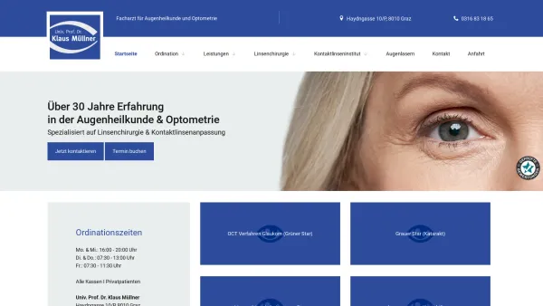 Website Screenshot:  UNIV. PROF. DR. K. MÜLLNER operierender und konservativer Augenarzt - Augenarzt in Graz | Facharzt für Augenheilkunde & Optometrie - Date: 2023-06-22 15:00:18