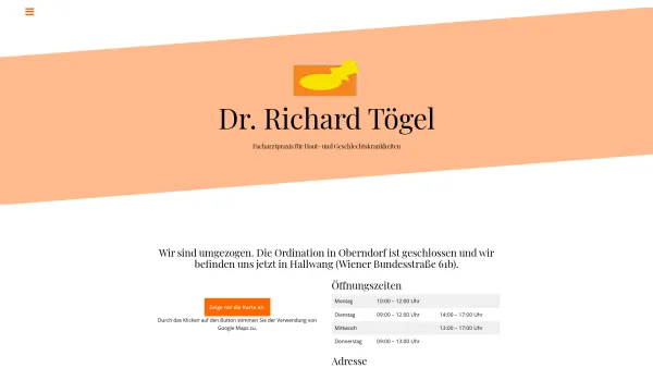 Website Screenshot: Dr.med. Richard Dr. med. Tögel Facharzt für Haut und Geschlechtskrankheiten Oberndorf - Dr. Richard Tögel – Facharztpraxis für Haut- und Geschlechtskrankheiten - Date: 2023-06-22 15:10:51