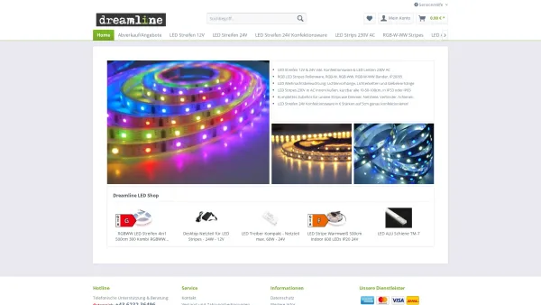 Website Screenshot: Dreamline GmbH - LED Shop für 230V LED Stripes, 230V AC und 24V Konfektionsware, LED Stripes & LED Weihnachtsbeleuchtung | Dreamline LED Shop - Date: 2023-06-22 15:16:21