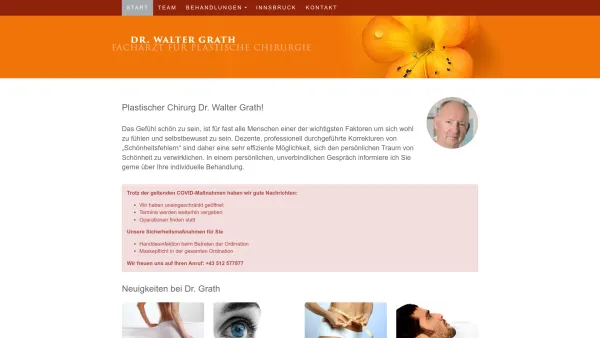 Website Screenshot: Plastischer Chirurg Dr. Walter Grath Facharzt für Plastische Chirurgie Innsbruck Österreich. - Start - Plastischer Chirurg Dr. Walter Grath - Date: 2023-06-14 10:39:31