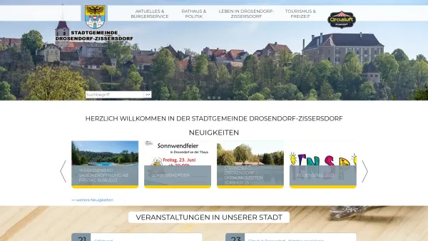 Website Screenshot: Stadtgemeinde Drosendorf einer Stadt mit Schwung - Drosendorf-Zissersdorf - GEM2GO WEB - Startseite - Date: 2023-06-22 15:00:19