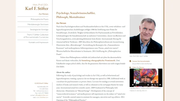 Website Screenshot: Stifter Karl F Prof. Spirituelles und mentales Training durch meditative Gravitationsrelativierung - Startseite | Hon. Prof. DDr. Karl F. Stifter - Date: 2023-06-22 15:00:19