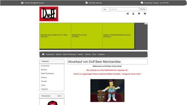 Website Screenshot: Duff Shop Austria - Duff Beer Shop Austria - Österreich - Date: 2023-06-22 15:10:51