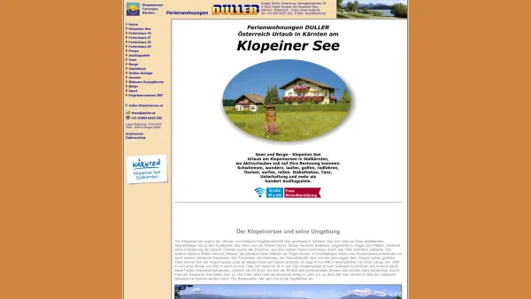 Website Screenshot: Ferienwohnungen DULLER am Klopeinersee in Kärnten Österreich - Klopeinersee Ferienwohnungen DULLER Klopeiner See Kärnten - Date: 2023-06-22 15:10:51